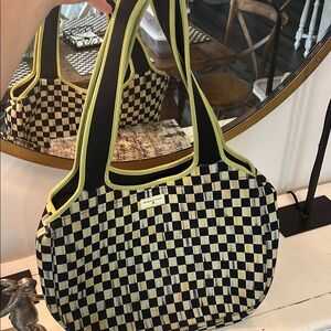 MacKenzie-Childs Black and Cream Shoulder Bag with Checkered Design